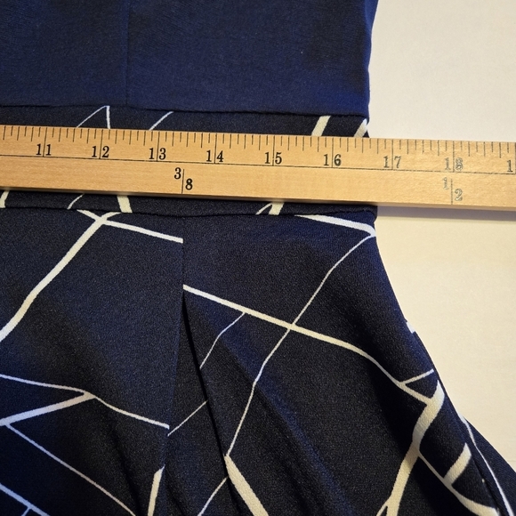 iHot Navy Blue 3/4 Sleeve Midi Pockets Fit and Flare A-Line Swing Dress Sz XL - Picture 12 of 16